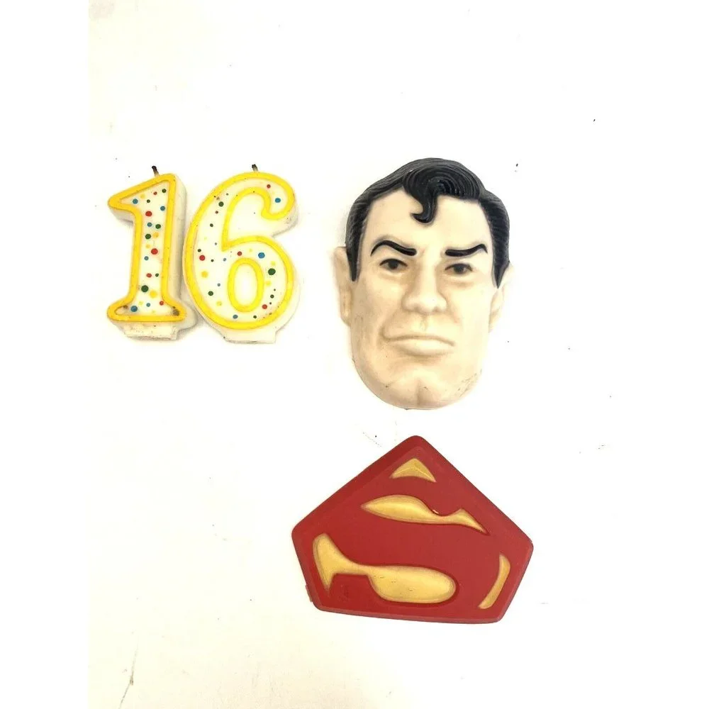 Vintage 1977 Wilton DC Comics Superman Face Plastic Cake Toppers S Symbol Duo